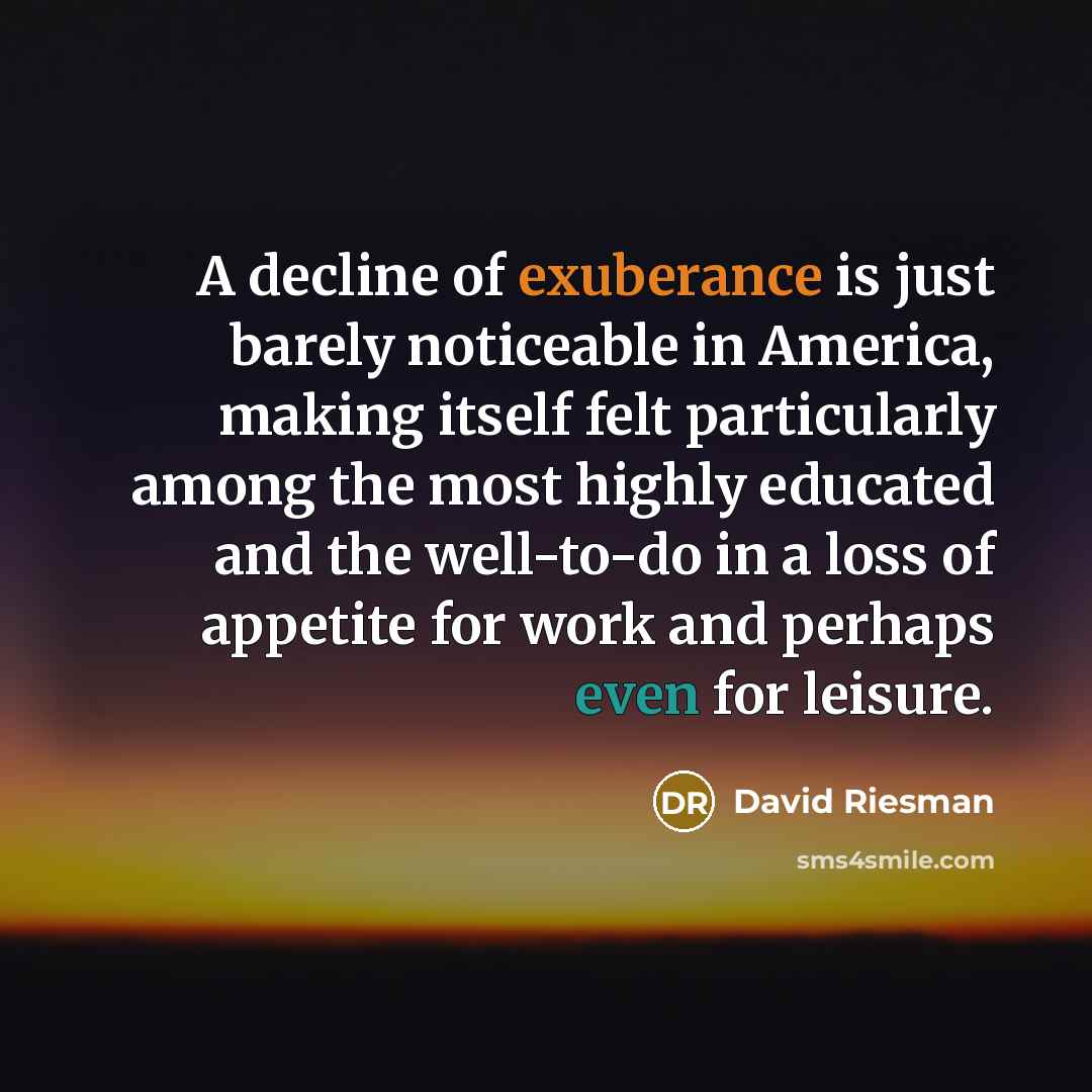 “A decline of exuberance is just barely noticeable in America,…” quote by David Riesman
