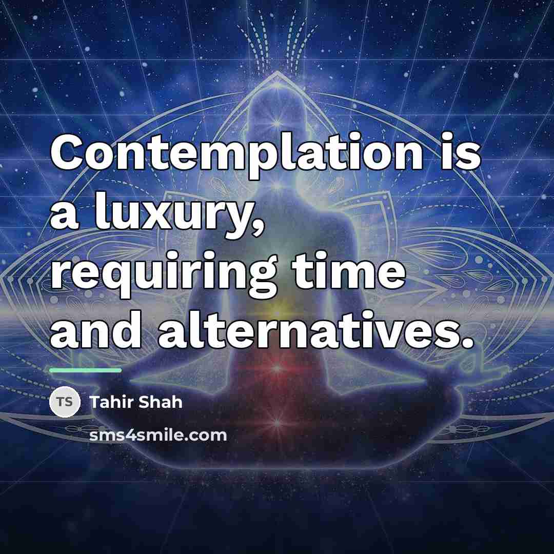 “Contemplation is a luxury, requiring time and alternatives.…” quote by Tahir Shah