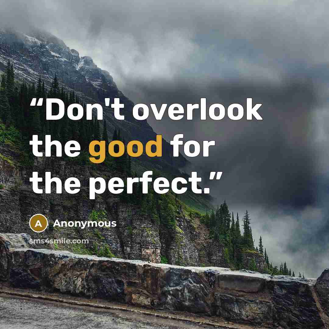 “Don't overlook the good for the perfect.” quote by Anonymous