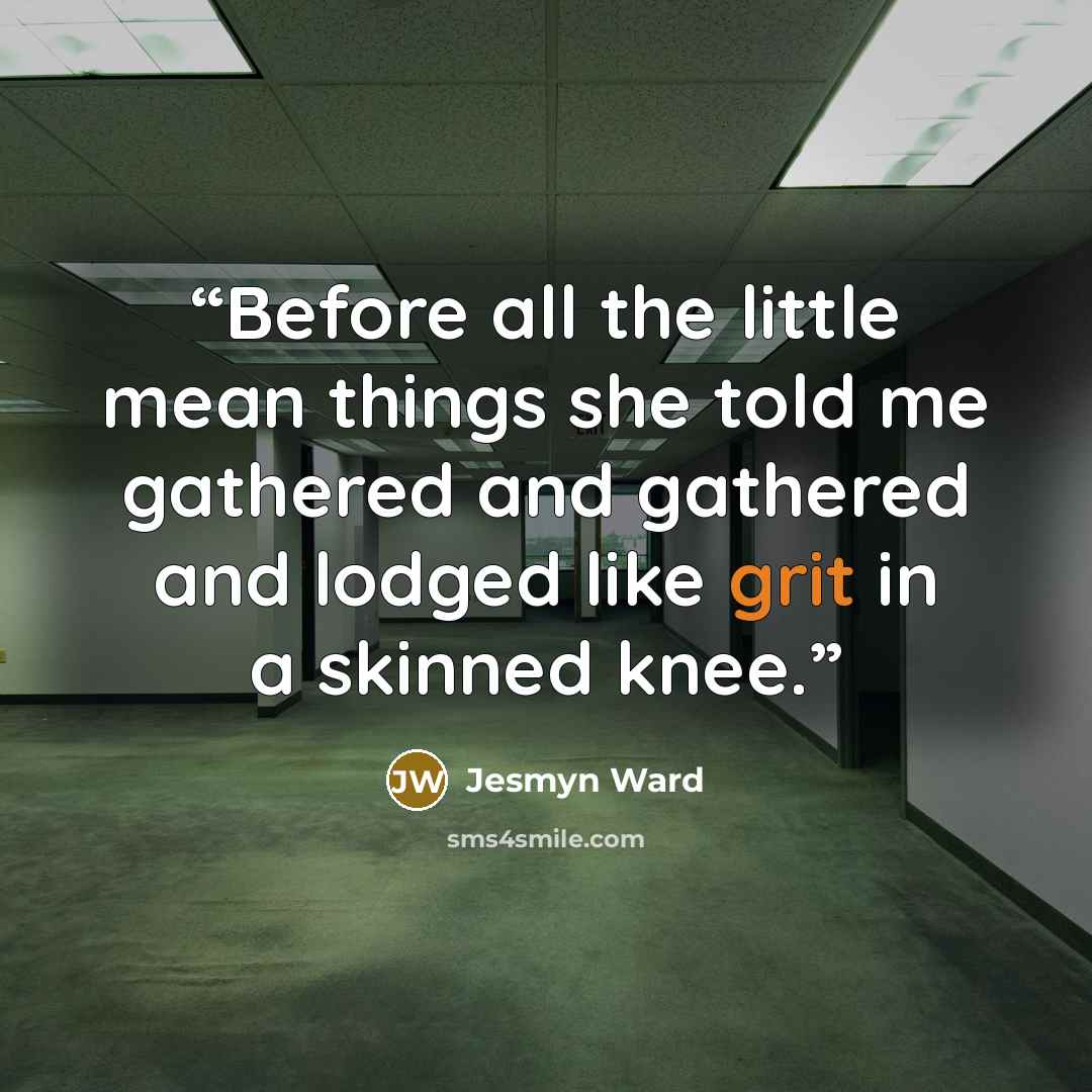 “Before all the little mean things she told me gathered and gathered and lodged like grit in a skinned knee.” quote by Jesmyn Ward