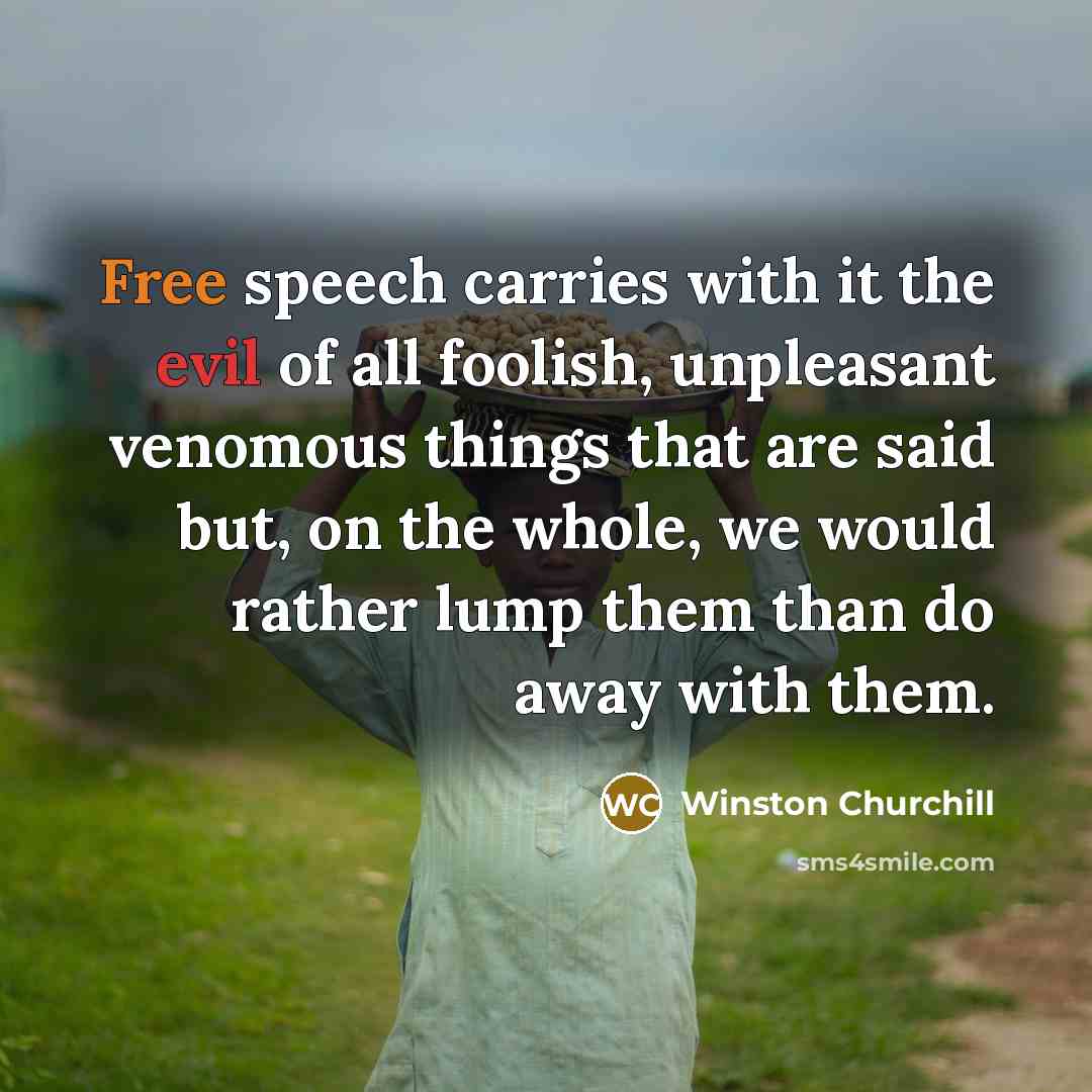 “Free speech carries with it the evil of all foolish,…” quote by Winston Churchill