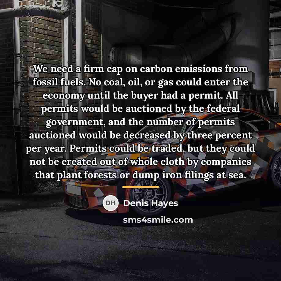 “We need a firm cap on carbon emissions from fossil…” quote by Denis Hayes
