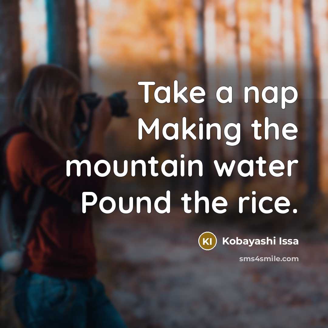 “Take a nap Making the mountain water Pound the rice.…” quote by Kobayashi Issa