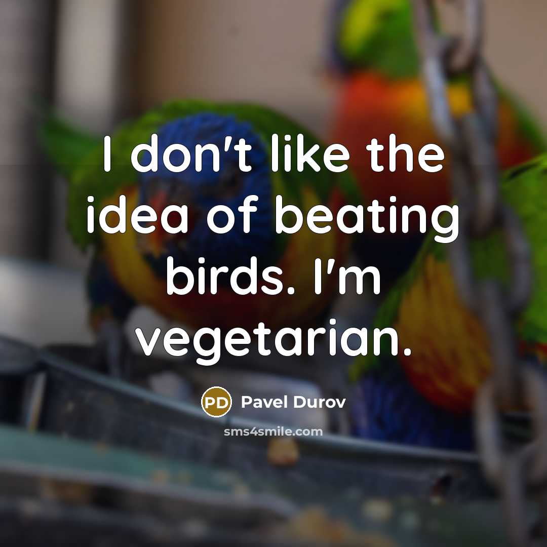 “I don't like the idea of beating birds. I'm vegetarian.…” quote by Pavel Durov