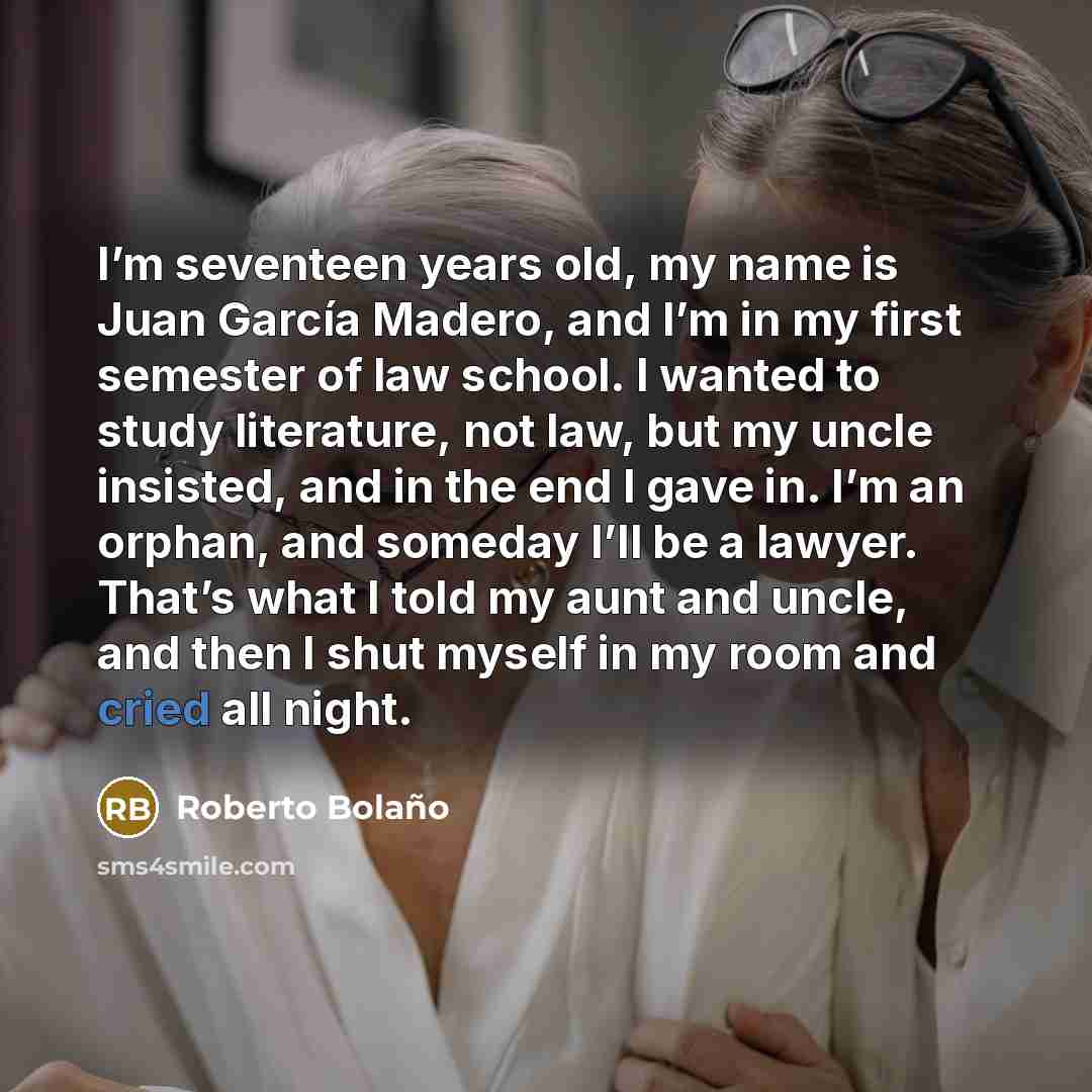 “I’m seventeen years old, my name is Juan García Madero,…” quote by Roberto Bolano