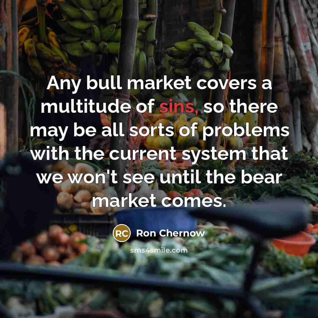 “Any bull market covers a multitude of sins, so there…” quote by Ron Chernow