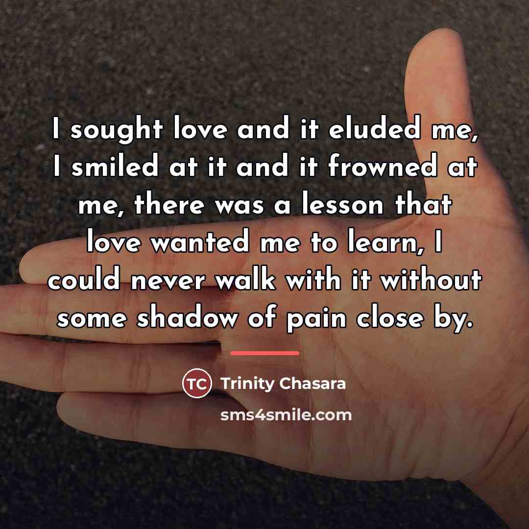 “I sought love and it eluded me, I smiled at…” quote by Trinity Chasara