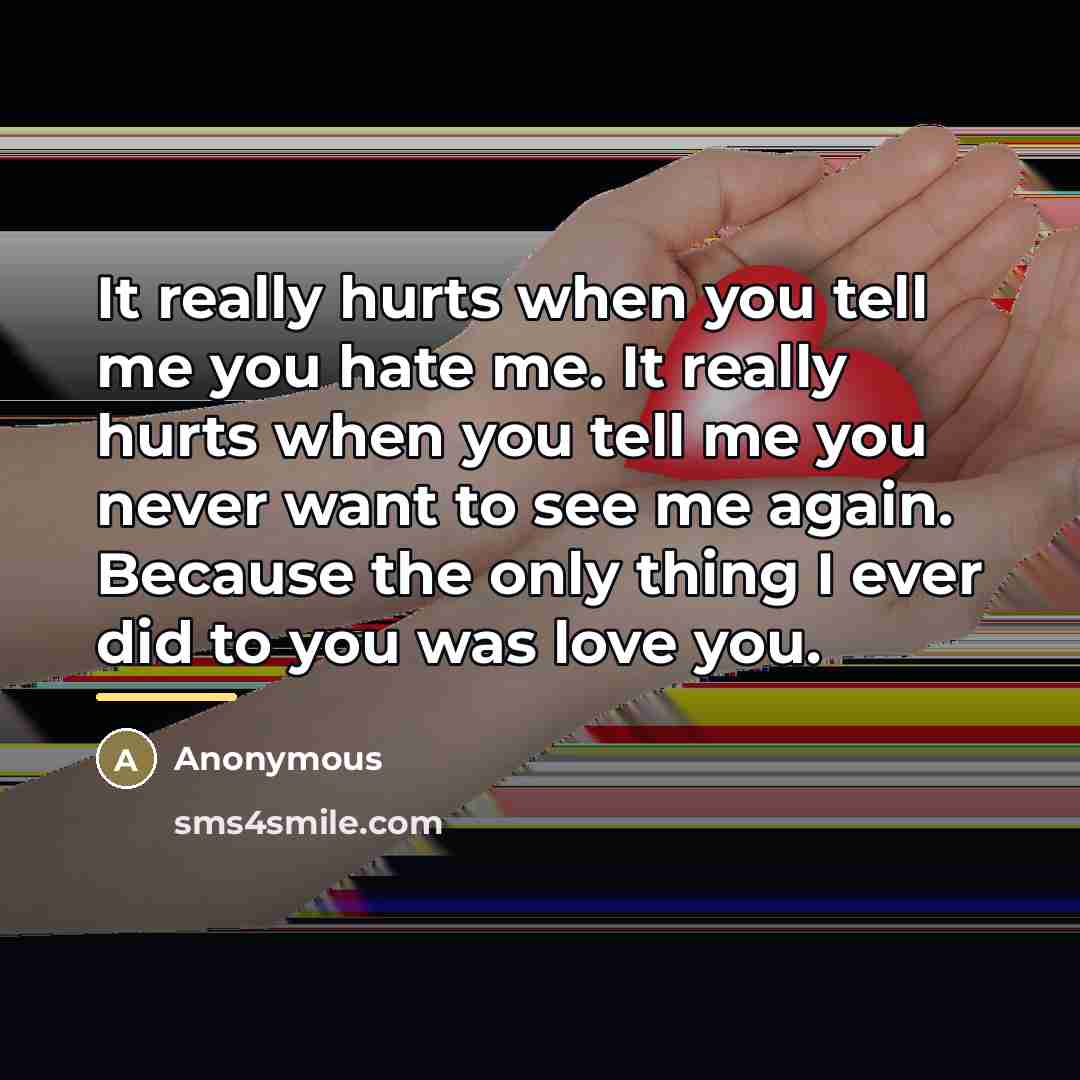“It really hurts when you tell me you hate me.…” quote by Anonymous