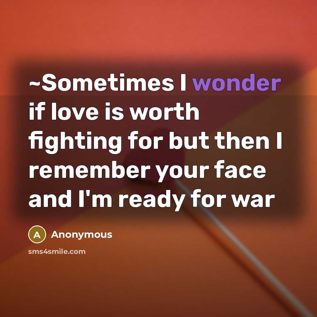 “~Sometimes I wonder if love is worth fighting for but…” quote by Anonymous