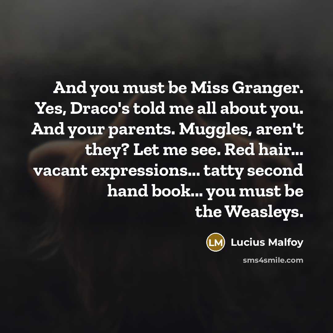 “And you must be Miss Granger. Yes, Draco's told me…” quote by Lucius Malfoy