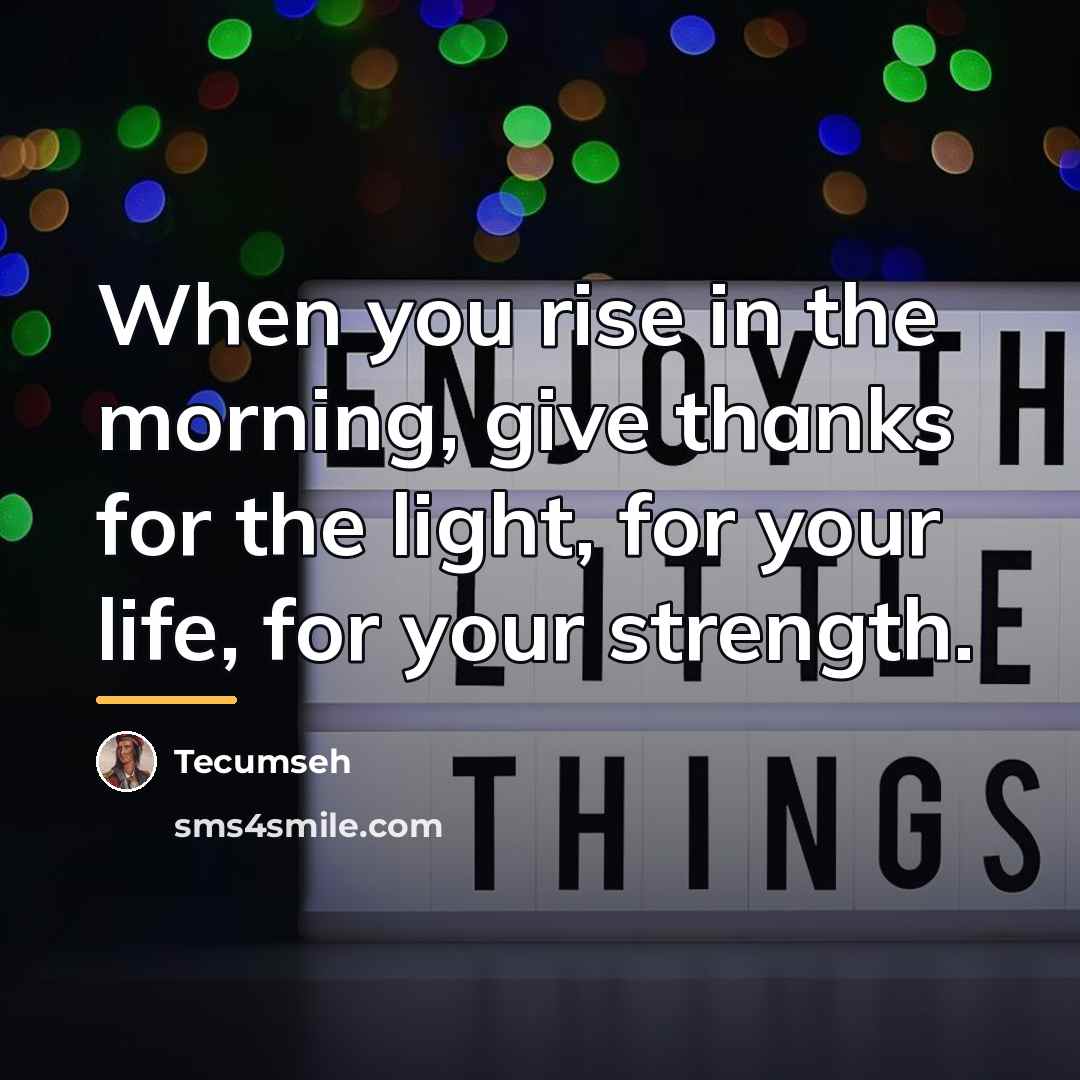 “When you rise in the morning, give thanks for the…” quote by Tecumseh