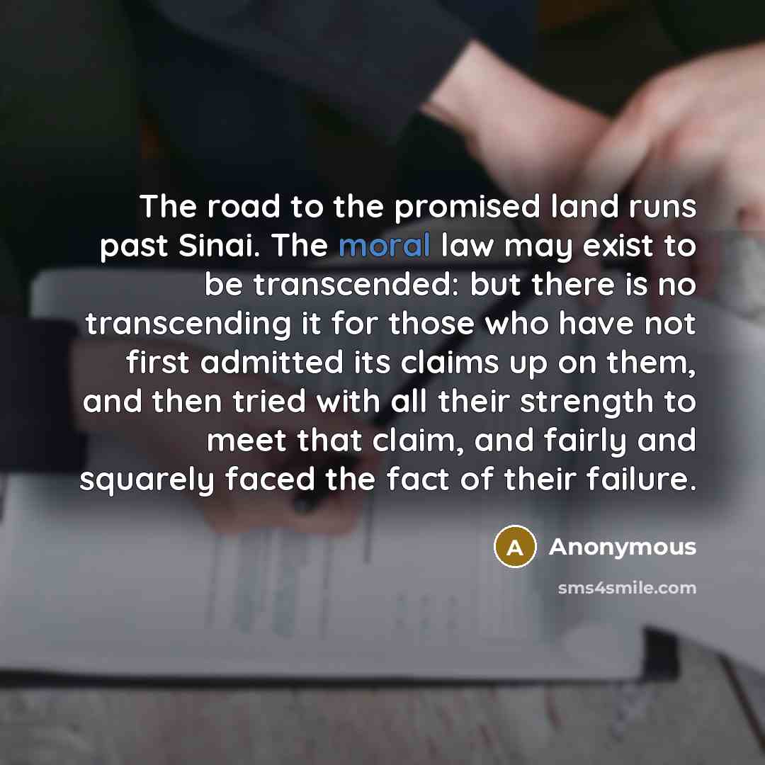 “The road to the promised land runs past Sinai. The…” quote by Anonymous