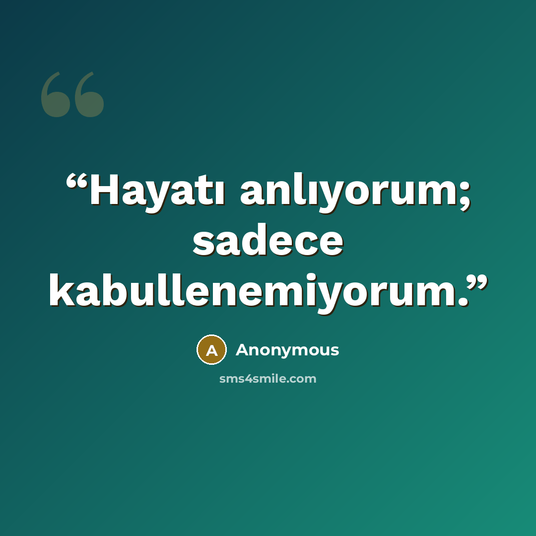 “Hayatı anlıyorum; sadece kabullenemiyorum.” quote by Anonymous