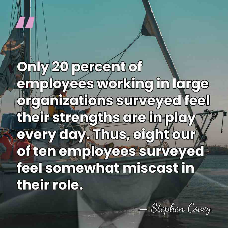 Only 20 percent of employees working in large organizations surveyed feel their&hellip; - Stephen Covey