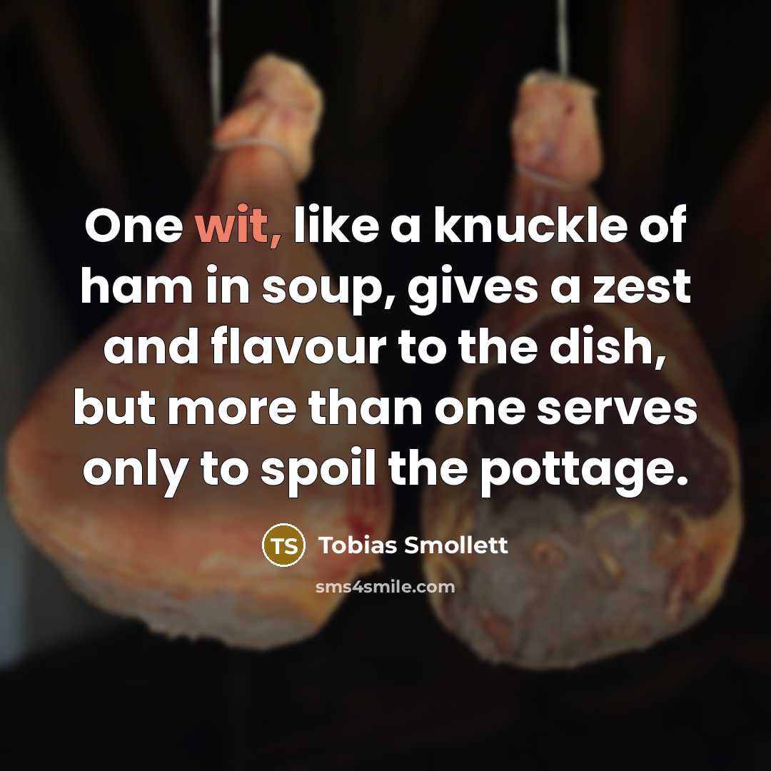“One wit, like a knuckle of ham in soup, gives…” quote by Tobias Smollett