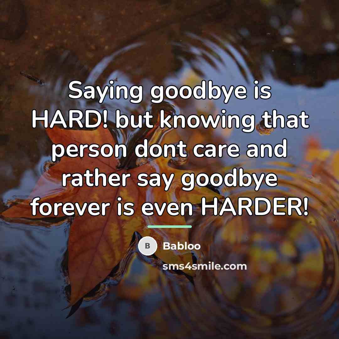 “Saying goodbye is HARD! but knowing that person dont care…” quote by Babloo
