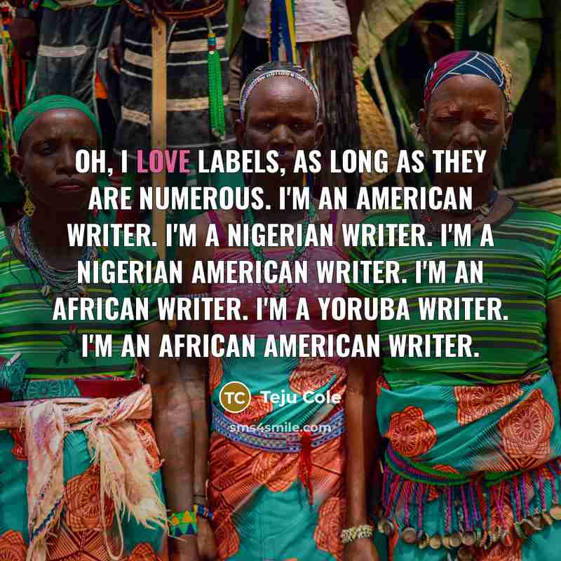“Oh, I love labels, as long as they are numerous.…” quote by Teju Cole