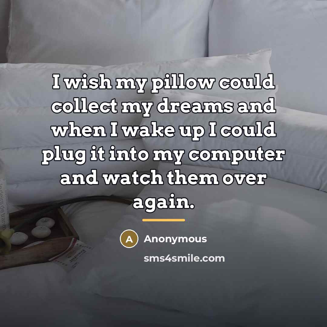 “I wish my pillow could collect my dreams and when…” quote by Anonymous
