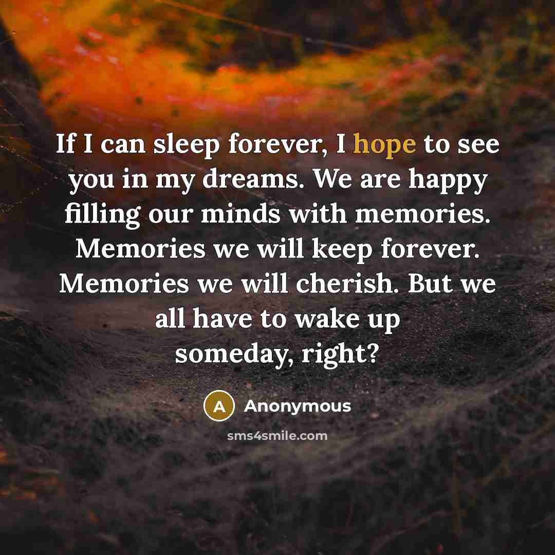 “If I can sleep forever, I hope to see you…” quote by Anonymous