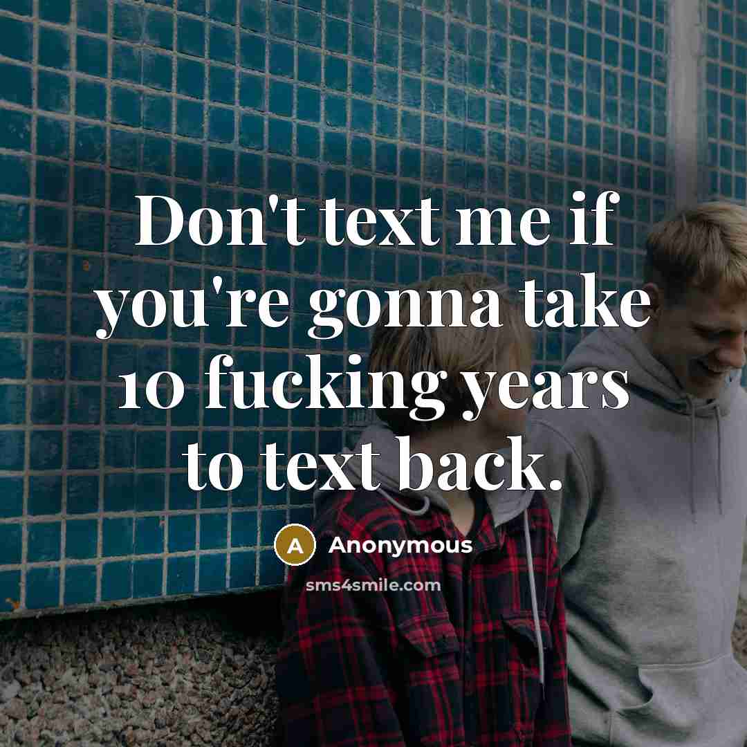 “Don't text me if you're gonna take 10 fucking years…” quote by Anonymous