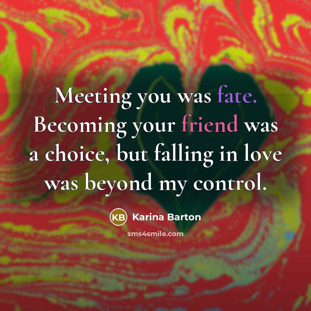 “Meeting you was fate. Becoming your friend was a choice,…” quote by Karina Barton
