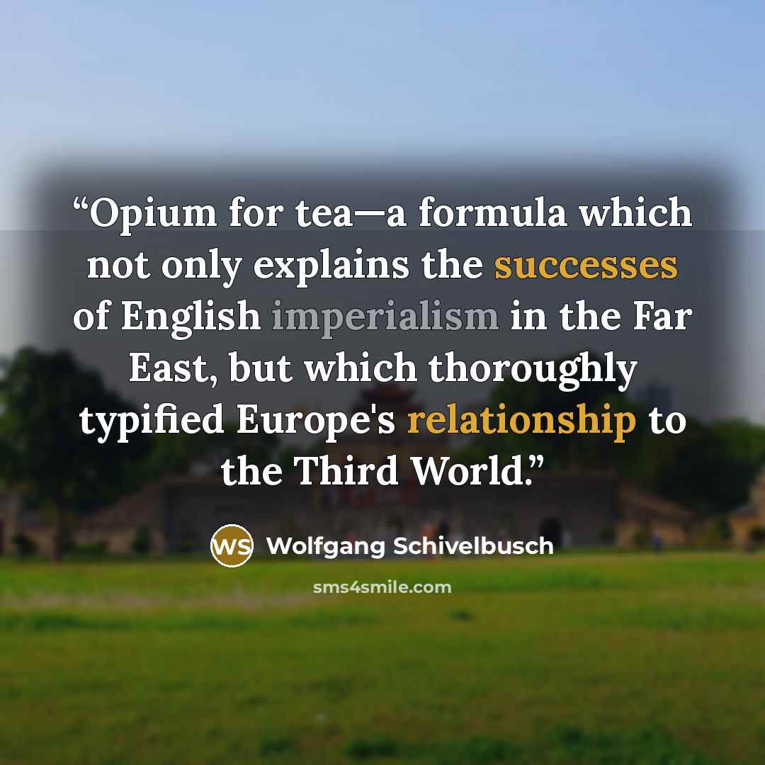 “Opium for tea—a formula which not only explains the successes of English imperialism in the Far East, but which thoroughly typified Europe's relationship to the Third World.” quote by Wolfgang Schivelbusch