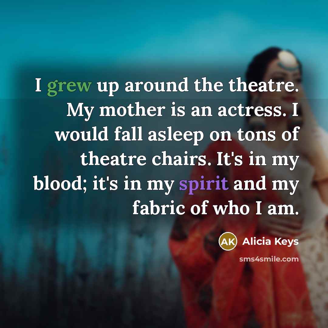 “I grew up around the theatre. My mother is an…” quote by Alicia Keys