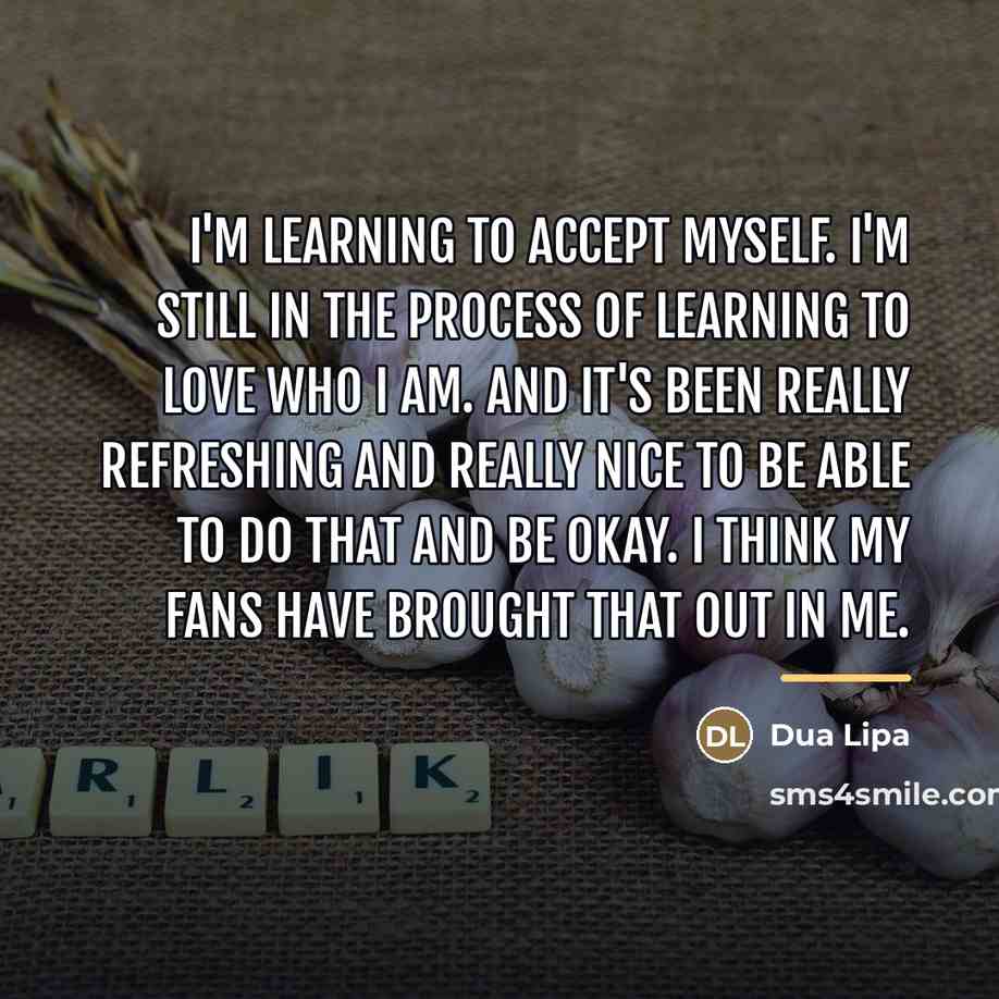 “I'm learning to accept myself. I'm still in the process…” quote by Dua Lipa