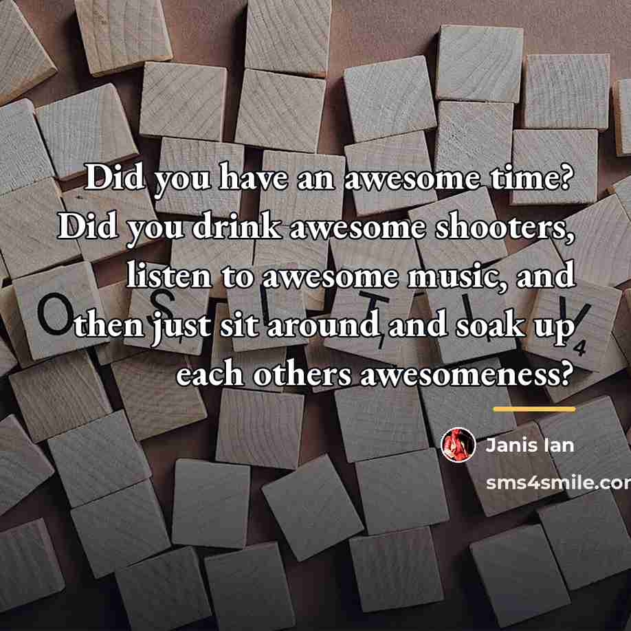 “Did you have an awesome time? Did you drink awesome…” quote by Janis Ian