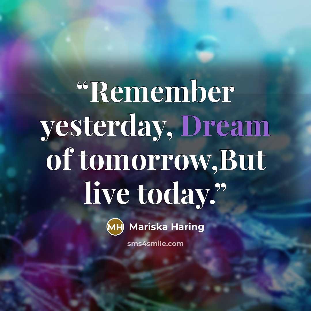 “Remember yesterday, Dream of tomorrow,But live today.” quote by Mariska Haring