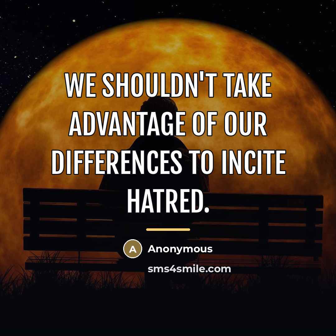 “We shouldn't take advantage of our differences to incite hatred.…” quote by Anonymous