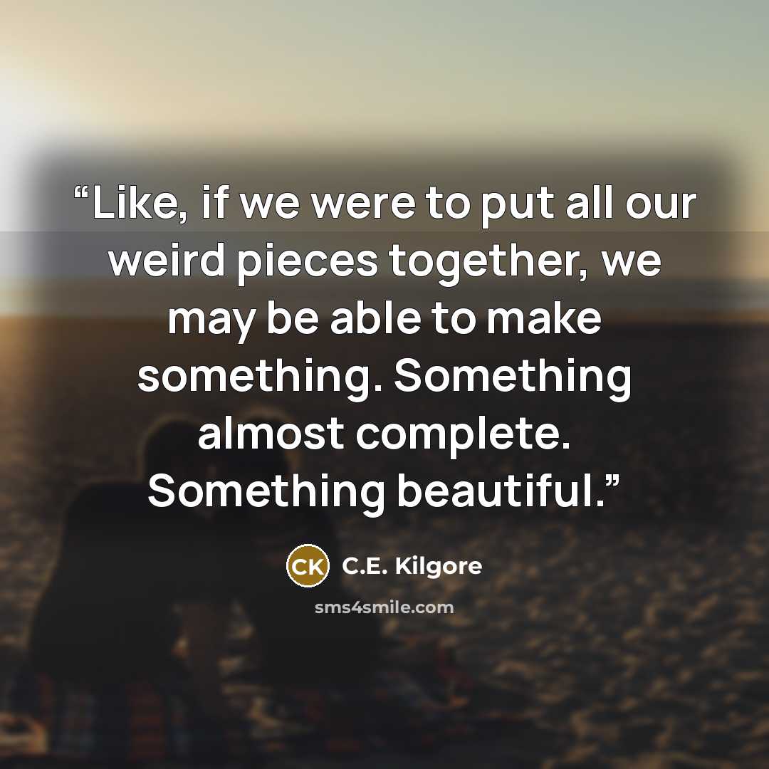 “Like, if we were to put all our weird pieces together, we may be able to make something. Something almost complete. Something beautiful.” quote by C.E. Kilgore