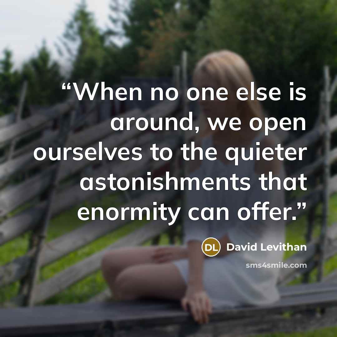“When no one else is around, we open ourselves to the quieter astonishments that enormity can offer.” quote by David Levithan