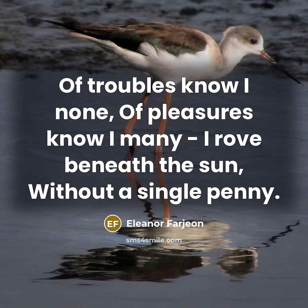 “Of troubles know I none, Of pleasures know I many…” quote by Eleanor Farjeon