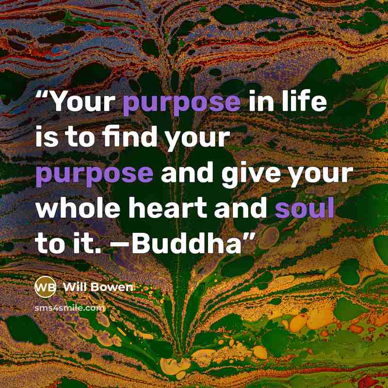 “Your purpose in life is to find your purpose and give your whole heart and soul to it. —Buddha” quote by Will Bowen