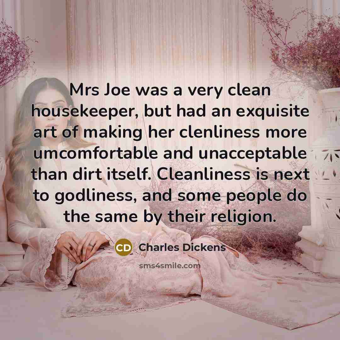 “Mrs Joe was a very clean housekeeper, but had an…” quote by Charles Dickens
