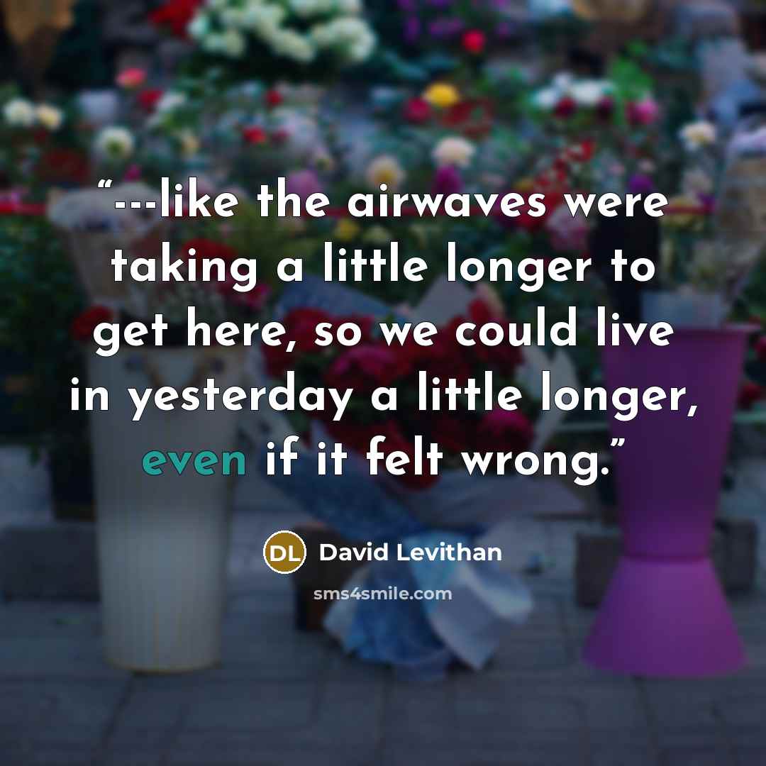 “---like the airwaves were taking a little longer to get here, so we could live in yesterday a little longer, even if it felt wrong.” quote by David Levithan
