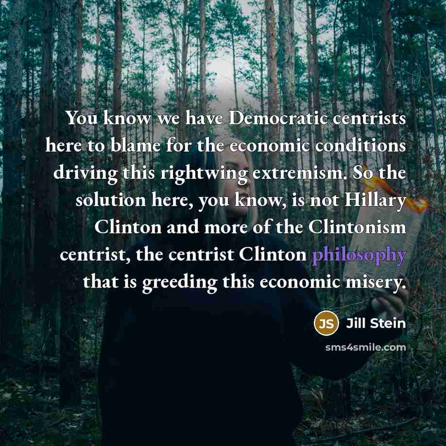 “You know we have Democratic centrists here to blame for…” quote by Jill Stein