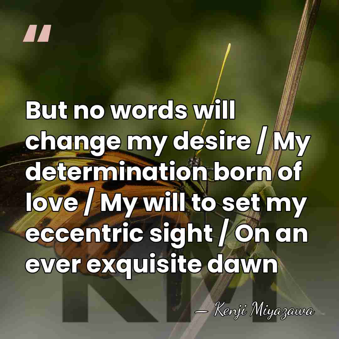 But no words will change my desire / My determination born of&hellip; - Kenji Miyazawa