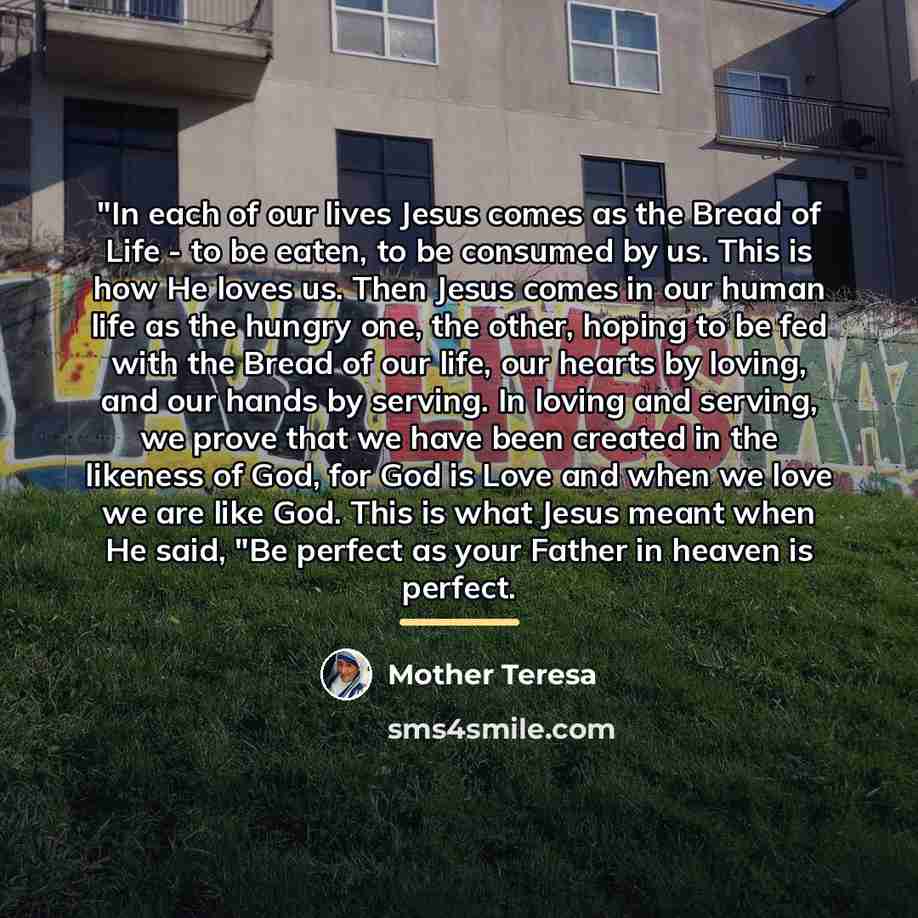 “"In each of our lives Jesus comes as the Bread…” quote by Mother Teresa