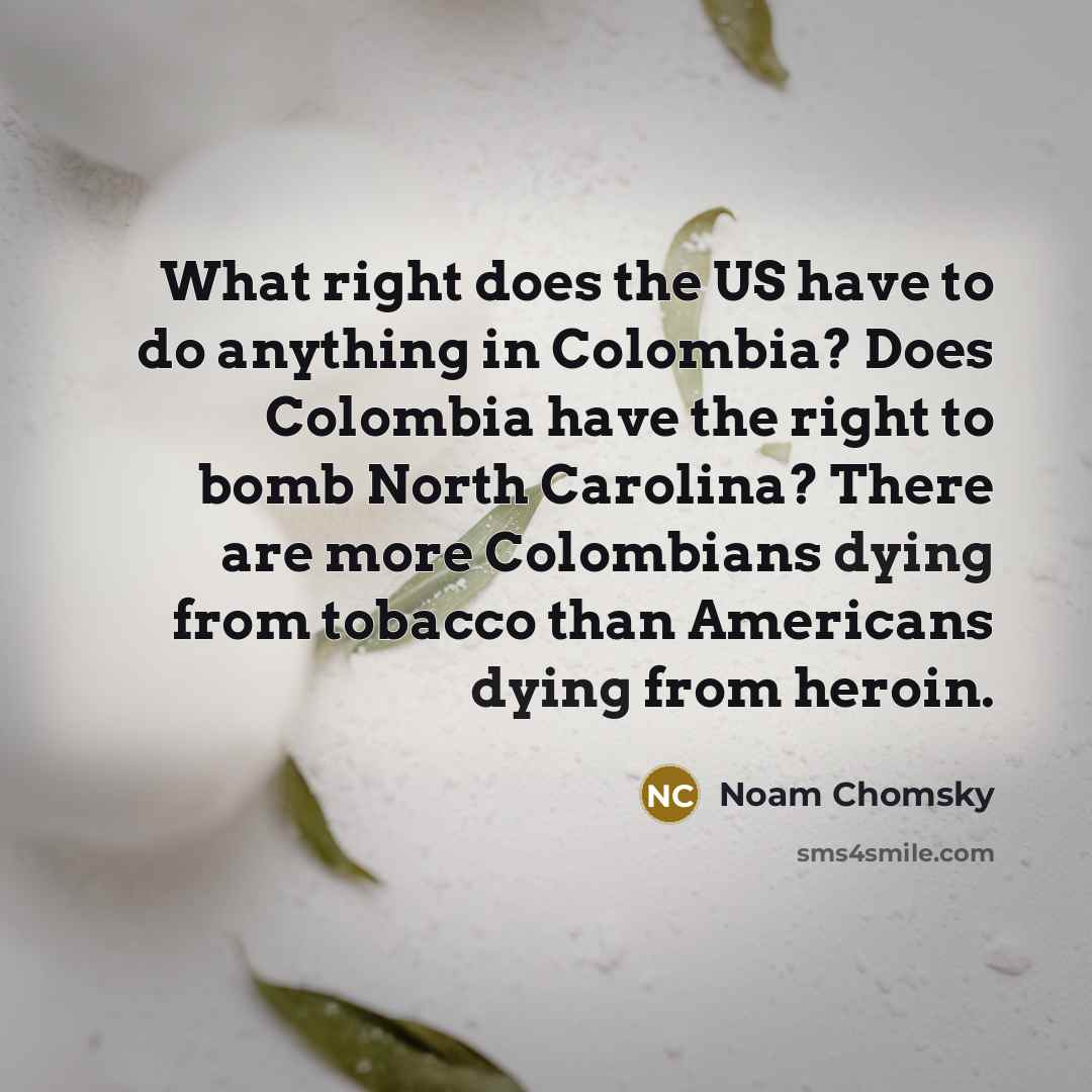 “What right does the US have to do anything in…” quote by Noam Chomsky