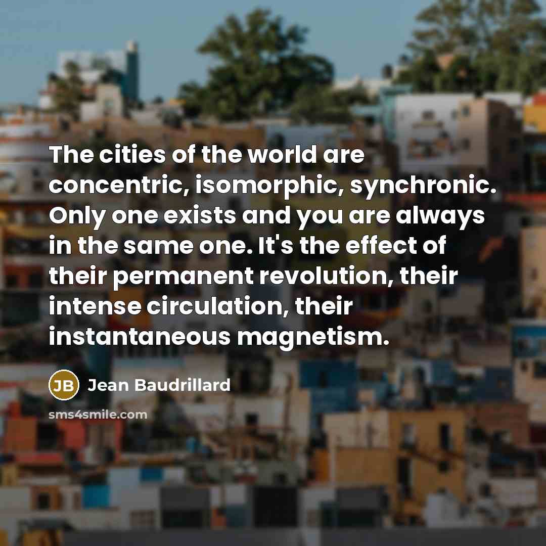 “The cities of the world are concentric, isomorphic, synchronic. Only…” quote by Jean Baudrillard