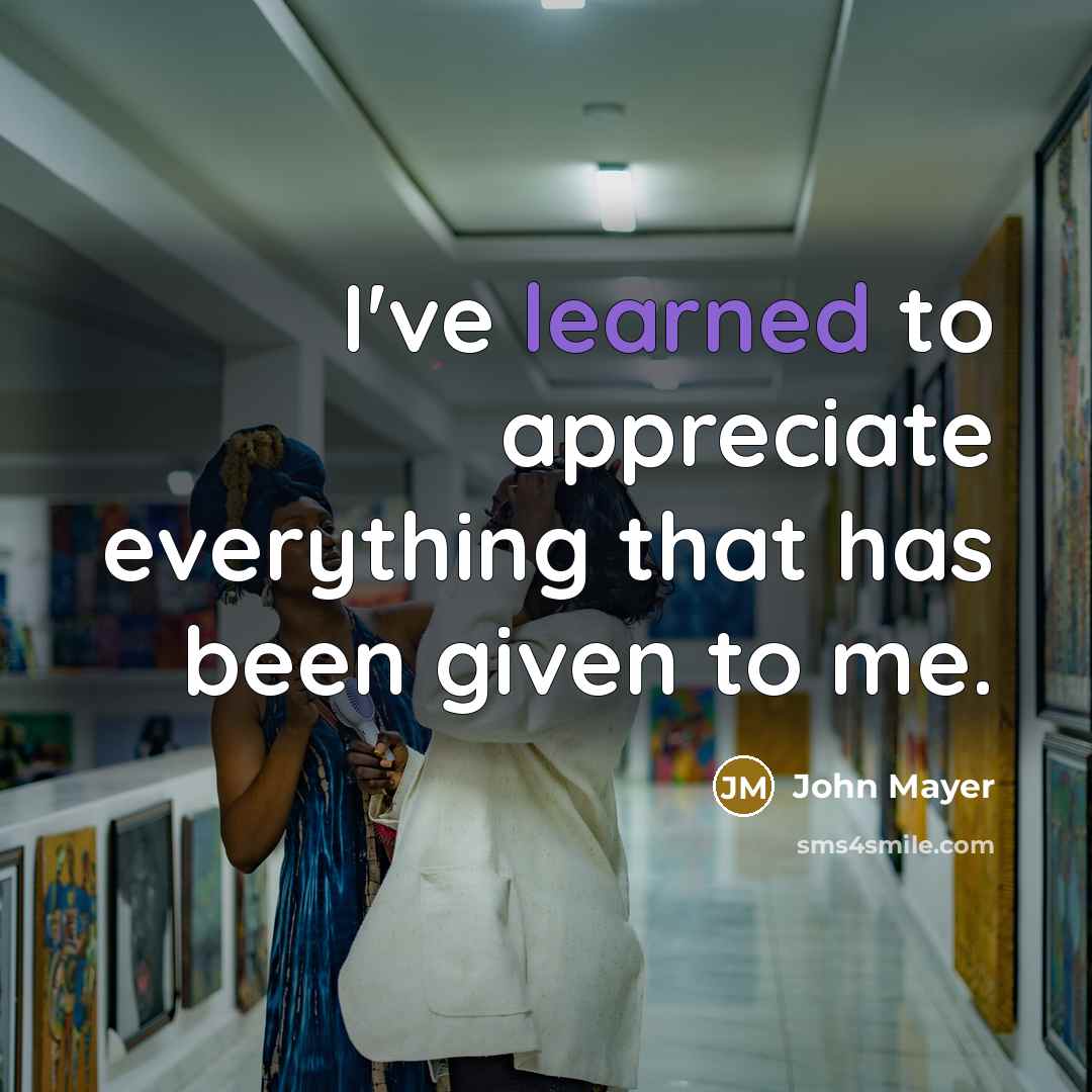 “I've learned to appreciate everything that has been given to…” quote by John Mayer