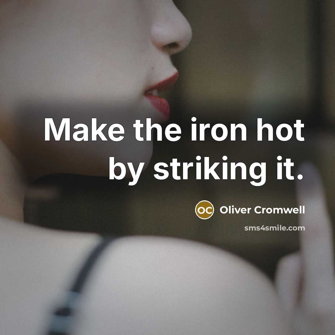 “Make the iron hot by striking it.…” quote by Oliver Cromwell