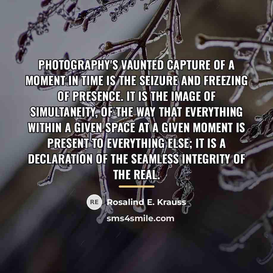 “Photography's vaunted capture of a moment in time is the…” quote by Rosalind E. Krauss