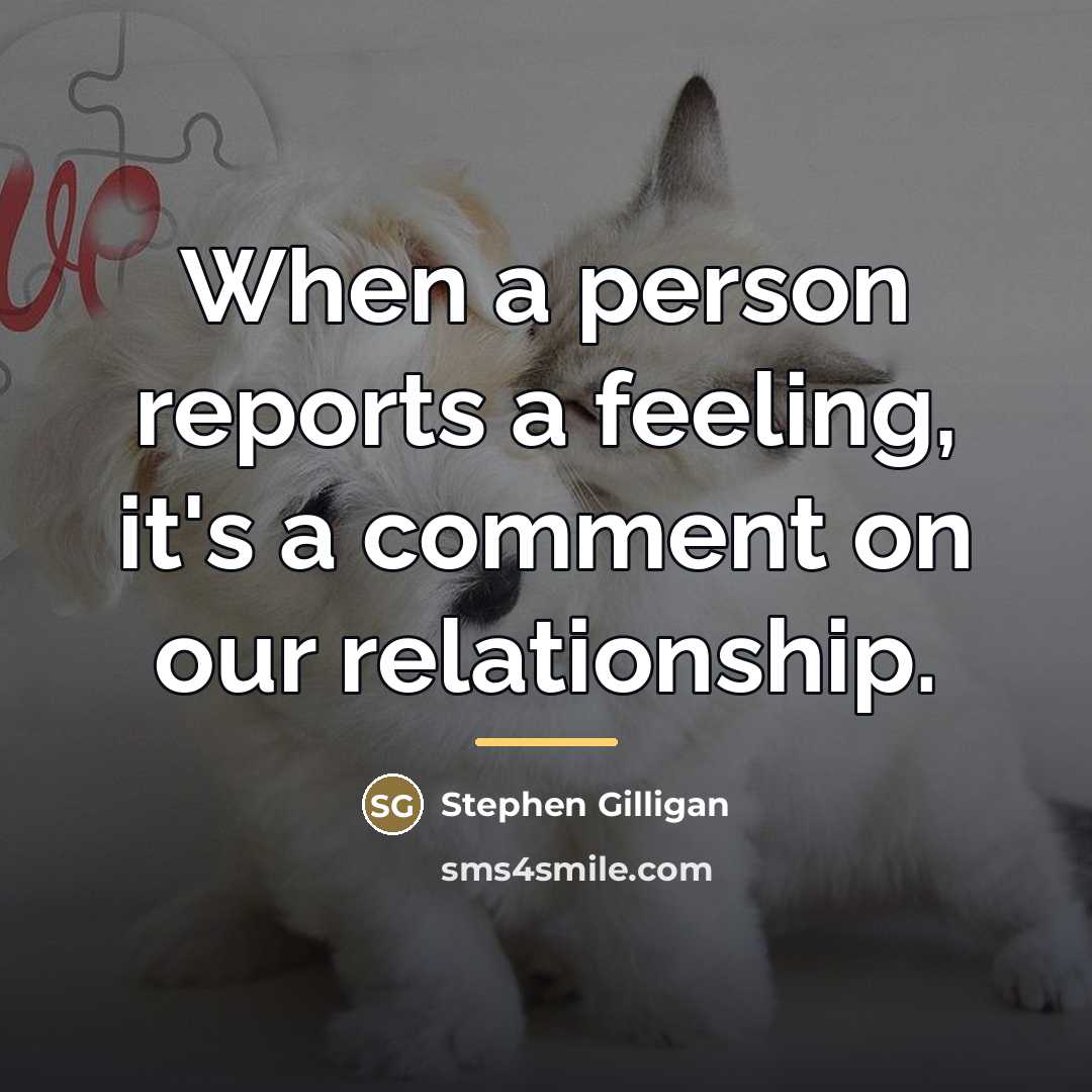 “When a person reports a feeling, it's a comment on…” quote by Stephen Gilligan