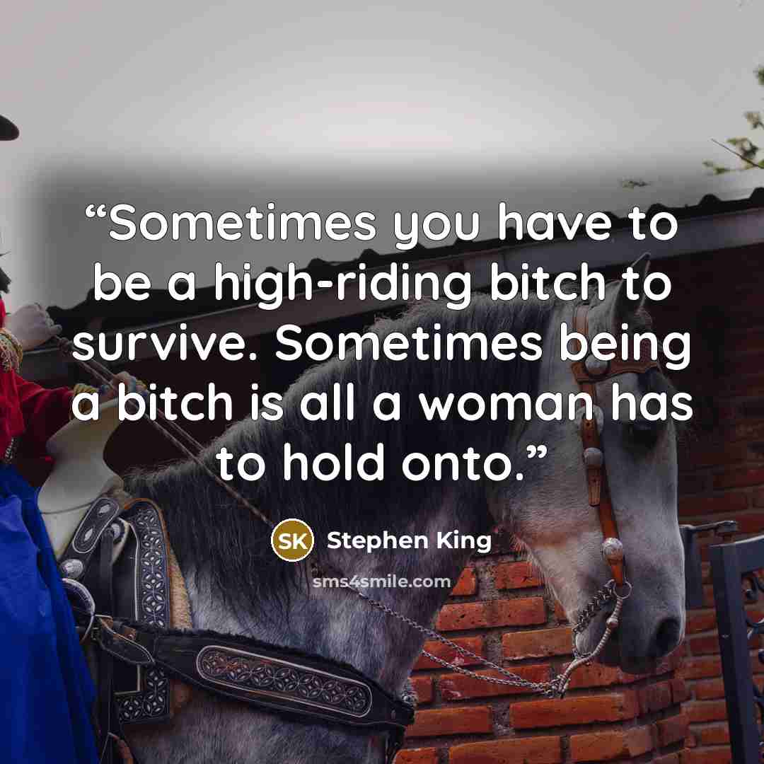 “Sometimes you have to be a high-riding bitch to survive. Sometimes being a bitch is all a woman has to hold onto.” quote by Stephen King