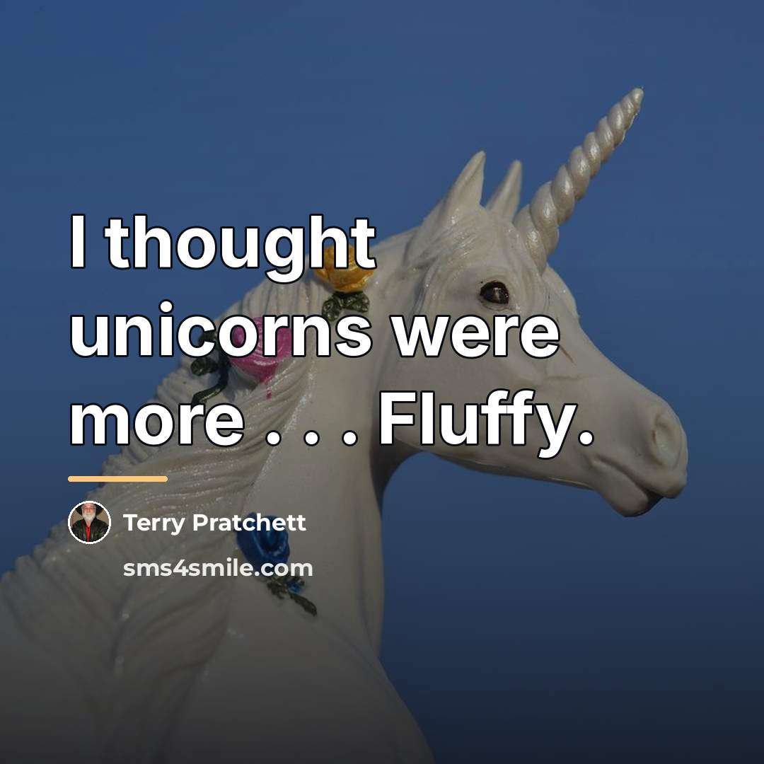 “I thought unicorns were more . . . Fluffy.…” quote by Terry Pratchett