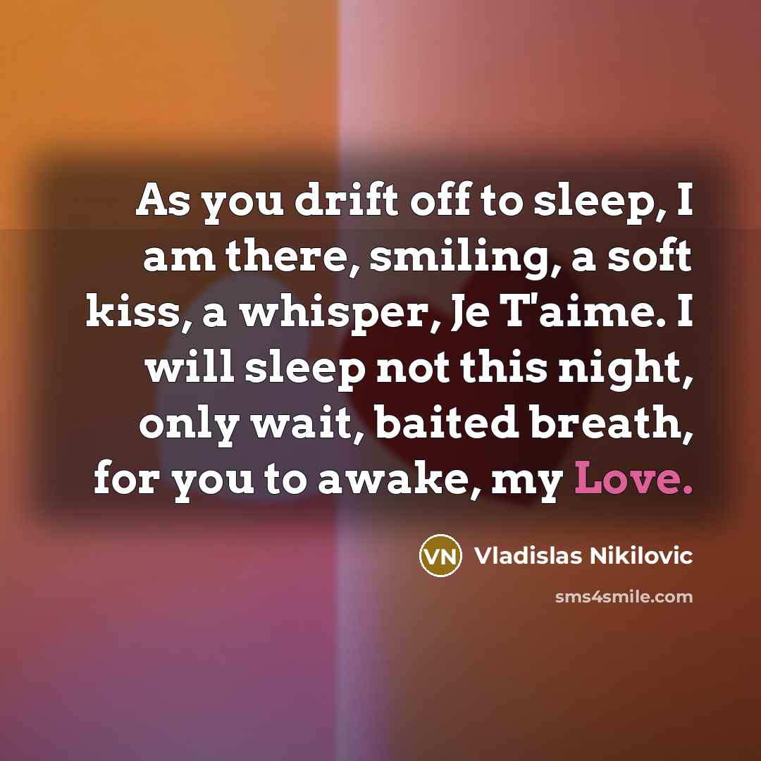 “As you drift off to sleep, I am there, smiling,…” quote by Vladislas Nikilovic