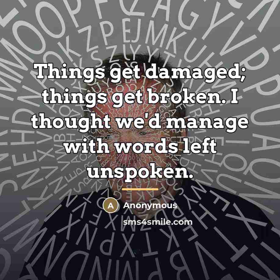 “Things get damaged; things get broken. I thought we'd manage…” quote by Anonymous